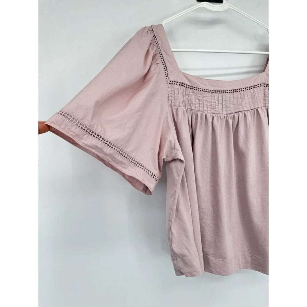 Banana Republic Women's Pink Boho Cottagecore Blouse L Square Neck Puff Sleeve